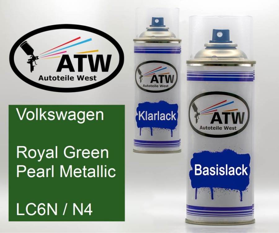 Volkswagen, Royal Green Pearl Metallic, LC6N / N4: 400ml Sprühdose + 400ml Klarlack - Set, von ATW Autoteile West.